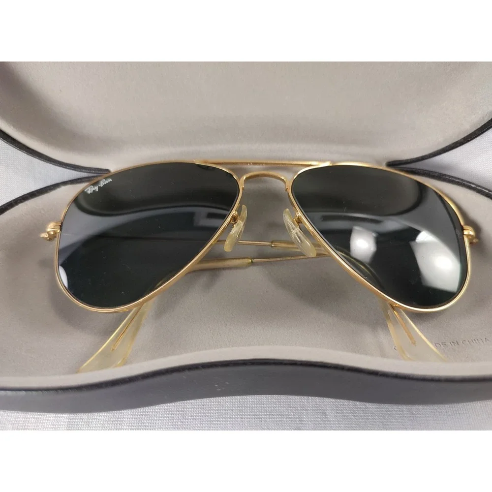 Vintage‎ B&L Ray-Ban USA Aviator Sunglasses 52-14 Gold G-15 Lenses with Case